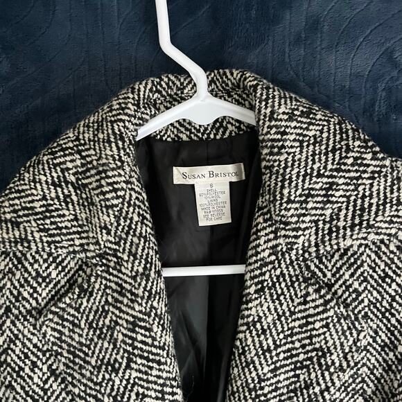 Susan Bristol Tweed Wool Blend Gray Black Snap Blazer Coat Womans Size Small‎ - Picture 3 of 7